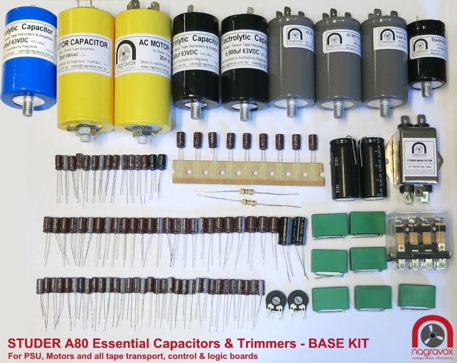 Studer A80 A80R A80RC mk1/2   1/4" & 1/2" ELECTRONIC capacitor & trimmer overhaul kit